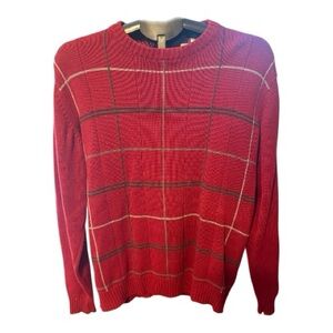 Oscar de la Renta Red Checkered Crewneck Sweater